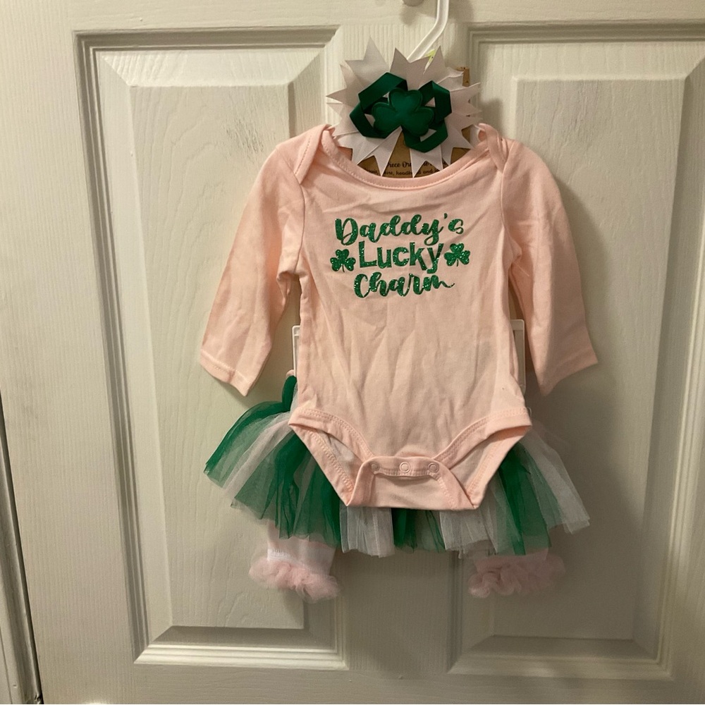 NWOT Baby Essentials Pink and Green Baby Onesie with Tutu